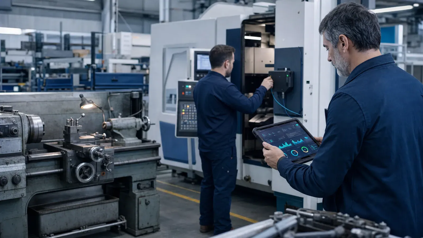 Eski ve yeni üretim makinelerinden dijital sisteme veri aktaran fabrika ekibi